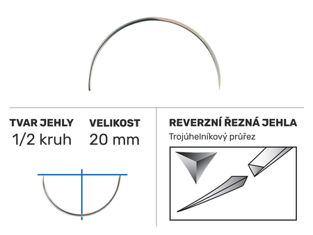 Chirurgická jehla Z764, pérové oko GF, 1/2 kruh 20mm/N°15