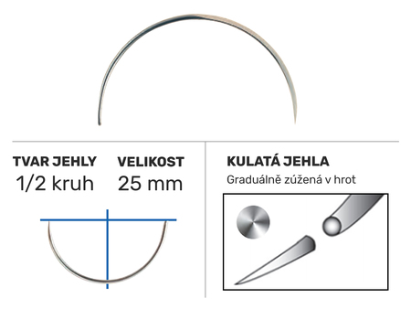 Chirurgická jehla Z813, běžné oko GRN, 1/2 kruh 25mm/N°13