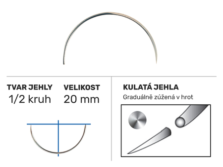 Chirurgická jehla Z814, běžné oko GRN, 1/2 kruh 20mm/N°15