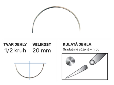 Chirurgická jehla Z864, pérové oko GRF, 1/2 kruh 20mm/N°15