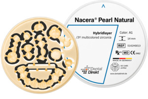 DD Nacera® Pearl Natural, multilayer zirkon, translucence 5Y/3Y-TZP, pevnost 1050MPa