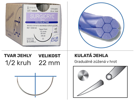 Surgicryl 910 violet 1/2 HR 22mm 75cm 4/0 15150122