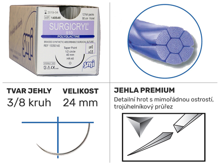 Surgicryl 910 violet 3/8 DS 24mm 75cm 4/0 15151524