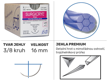 Surgicryl PGA bezbarvá 3/8 DS 16mm 75cm 5/0 11101516U