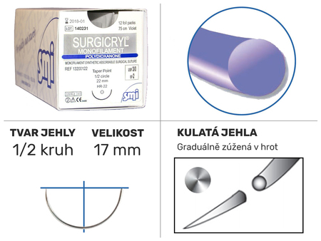 Surgicryl Monofilament violet 1/2 HR 17mm 75cm 4/0 13150117