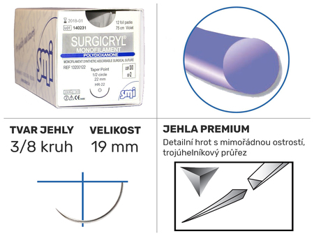 Surgicryl Monofilament violet 3/8 DS 19mm 45cm 5/0 13101519