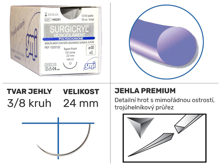 Surgicryl Monofilament violet 3/8 DS 24mm 75cm 2/0 13301524