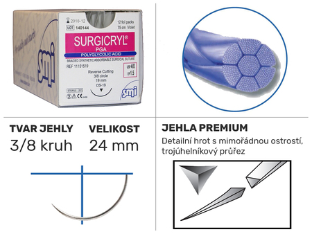 Surgicryl PGA bezbarvá 3/8 DS 24mm 75cm 3/0 11201524